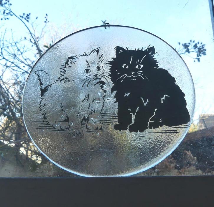 Vintage glazen plaquette poezen kat poes glas, Huis en Inrichting, Woonaccessoires | Wanddecoraties, Gebruikt, Ophalen of Verzenden