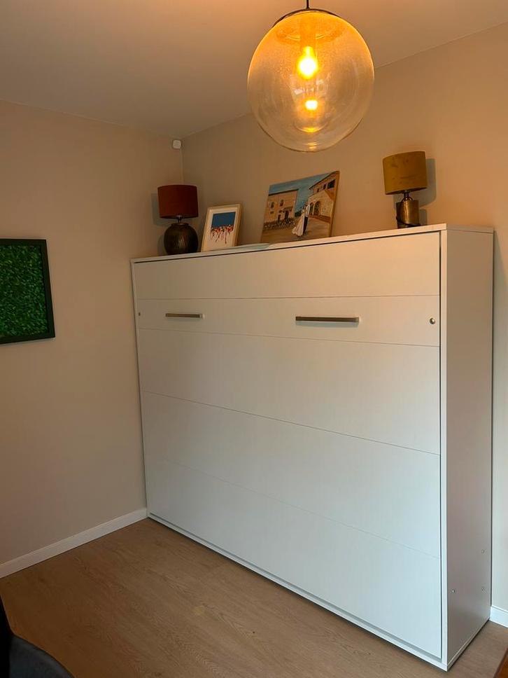 Bedkast opklapbed 2 personen 160 cm, Huis en Inrichting, Slaapkamer | Bedden, Gebruikt, Tweepersoons, 160 cm, Hout, Ophalen