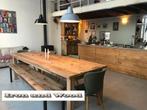 Eettafel van stoere oud eiken wagonplanken + evt bankje, Ophalen, Nieuw