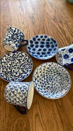 Antieke blauw wit kop en schotels puntgaaf, Ophalen of Verzenden, Zo goed als nieuw, Glas of Kopje