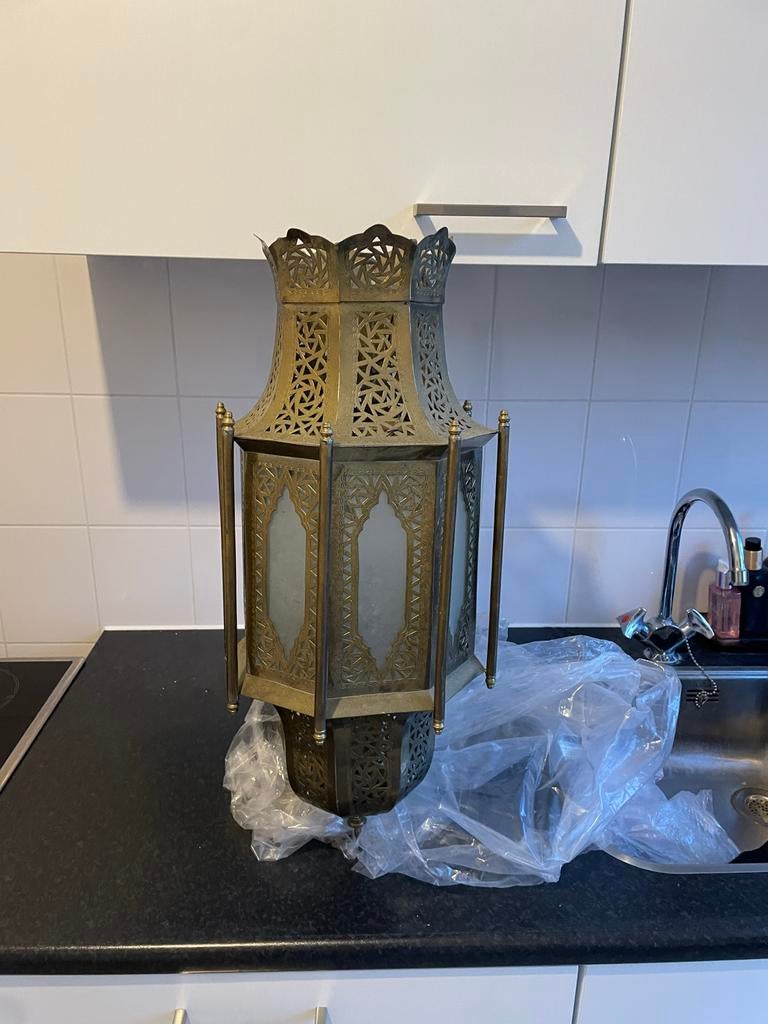 Marokkaanse Gouden Hanglamp, Ophalen of Verzenden, Zo goed als nieuw, Metaal, 50 tot 75 cm