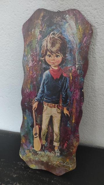 Vintage prent jongen met gitaar beschikbaar voor biedingen