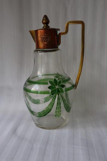 Antiek Art Nouveau Theresienthal koper glas karaf c 1910 beschikbaar voor biedingen