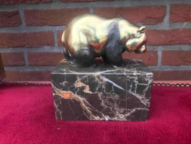 pandabeer aan de wandel, brons en marmer, Antiek en Kunst, Antiek | Koper en Brons, Brons, Ophalen of Verzenden