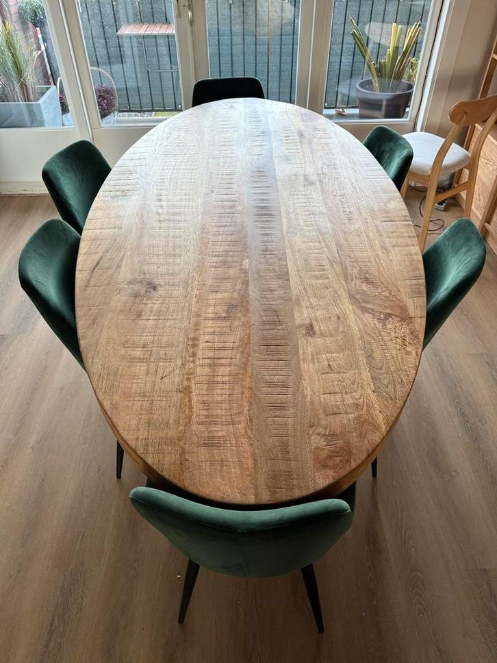 Ovale mangohout eettafel 210x100x78 (evt. 6 gratis stoelen), Huis en Inrichting, Tafels | Eettafels, Gebruikt, 50 tot 100 cm, 200 cm of meer