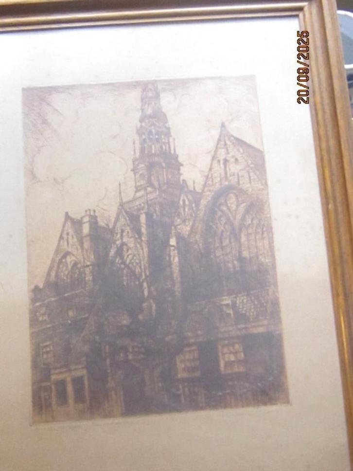 Oudekerk Amsterdam, Ets van Francois J KLOEK, Antiek en Kunst, Kunst | Etsen en Gravures, Ophalen