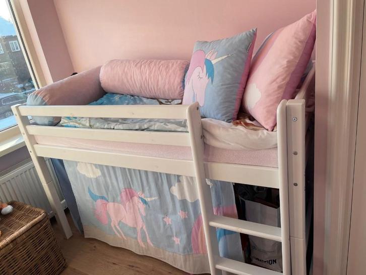 Peuterbed half hoogslaper Unicorn, Kinderen en Baby's, Kinderkamer | Stapelbedden en Hoogslapers, Zo goed als nieuw, Halfhoogslaper