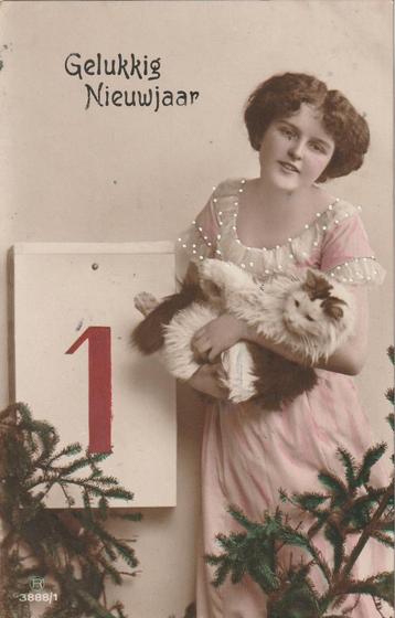 MEISJE PARELS OP JURK POES UIT 1918 ZEER MOOIE KAART KH423 beschikbaar voor biedingen