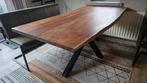 Massief acacia eettafel + bank + 2 stoelen – industrieel, Ophalen of Verzenden