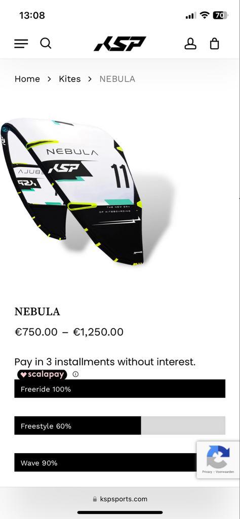 KSP Nebula 7m & 9m kites + bar - Big Air, Watersport en Boten, Kitesurfen, Zo goed als nieuw, Bar, 8 m², Geen board, Ophalen