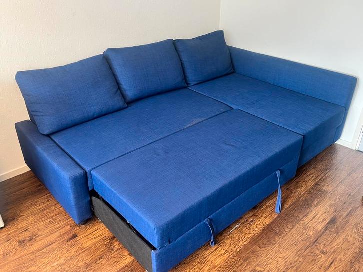 Slaapbank blauw (JYSK Marslev), Huis en Inrichting, Slaapkamer | Slaapbanken, Zo goed als nieuw, 160 cm, 220 cm, Tweepersoons