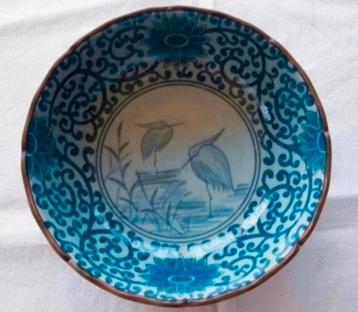 Chinese Japanse schaal blauwe vogels oranje gouden bloemen beschikbaar voor biedingen