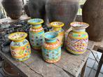 5 oude Nepalese handbeschilderde kruiken - potten, Overige materialen, Gebruikt, Overige kleuren, Ophalen of Verzenden