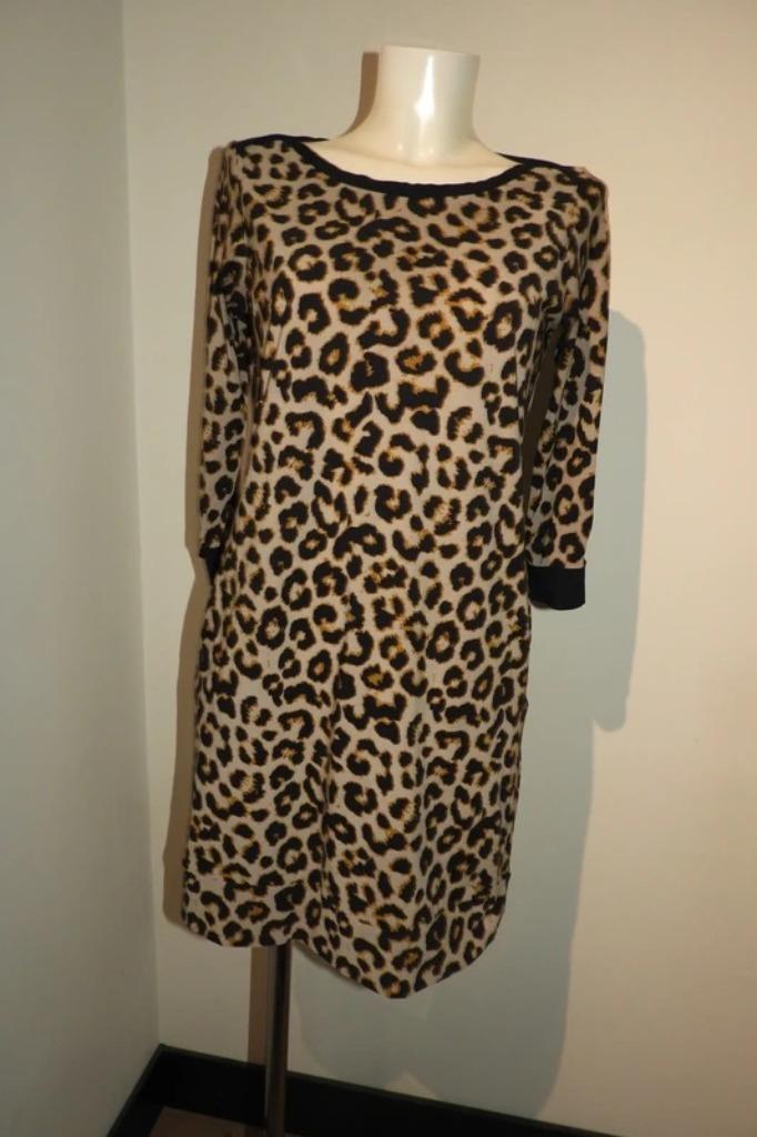 Studio Anneloes stretch jurk jaguar print gouden knopen S, Kleding | Dames, Jurken, Gedragen, Maat 36 (S), Overige kleuren, Knielengte