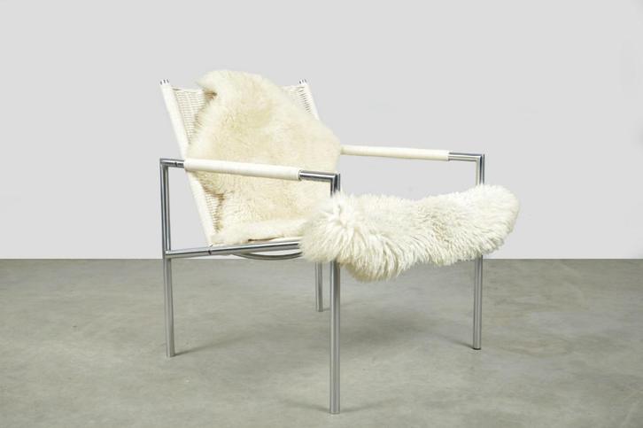 Vintage pitriet fauteuils sz01 Martin Visser, Spectrum 1980s, Huis en Inrichting, Fauteuils, Gebruikt, Kunststof, Metaal, Riet of Rotan