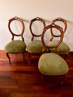 Biedermeier eetkamerstoel 4x, groen ribfluweel, Ophalen, Gebruikt, Overige kleuren, Eén