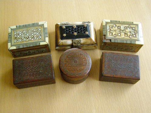 Zes DOOSJES INDIA EGYPTE Ingelegd Bewerkt, Antiek en Kunst, Curiosa en Brocante, Ophalen of Verzenden