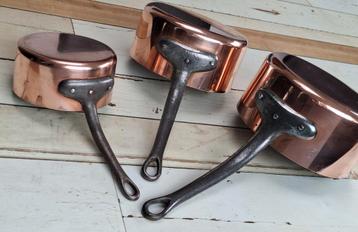 Set koperen pannen, 18, 16, 12 cm.  beschikbaar voor biedingen
