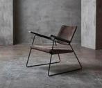 Design fauteuil / grijs suede / zwart hout staal, Huis en Inrichting, Fauteuils, Ophalen of Verzenden, Hout
