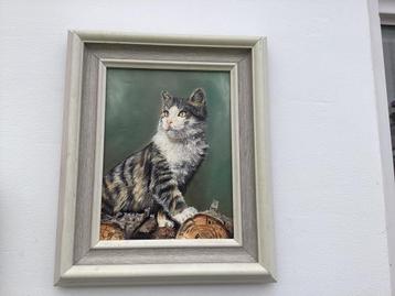 Leuk schilderij van een kat  beschikbaar voor biedingen