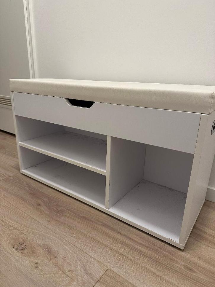 wit schoenen opberg bankje met kunstlederen zitting, Huis en Inrichting, Overige Huis en Inrichting, Zo goed als nieuw, Ophalen