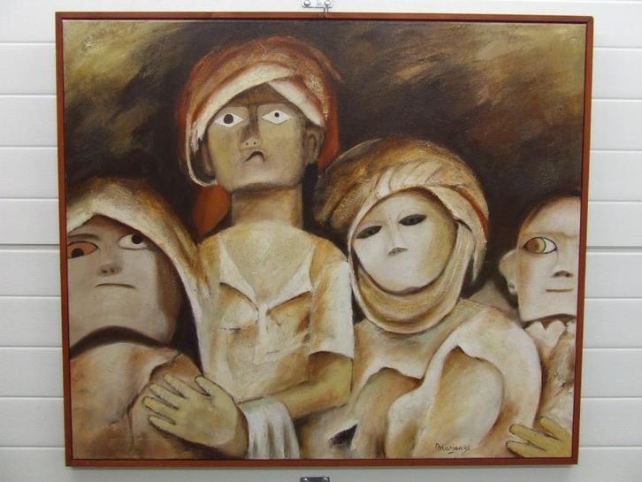 Marjan kwaaitaal schilderijen olie op canvas ontheemden., Antiek en Kunst, Kunst | Schilderijen | Modern, Ophalen