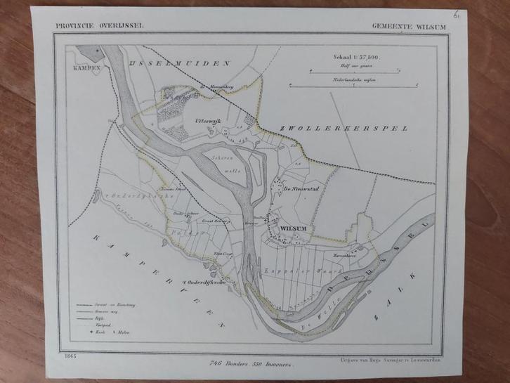 61 / Wilsum Uiterwijk De Nieuwstad Litho uit 1865 J. Kuyper, Antiek en Kunst, Kunst | Litho's en Zeefdrukken, Ophalen of Verzenden