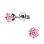 Oorstekers Chirurgisch Staal Zilver met roze zirkonia, Overige materialen, Verzenden, Nieuw, Knopjes of Stekers