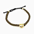 Handgemaakt Dames Macramé Armband Mosterd-Zwarte RVS Hart, Sieraden, Tassen en Uiterlijk, Armbanden, Met kristal, Overige materialen