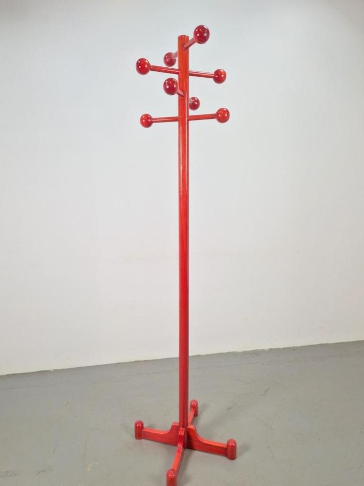 Postmodern bollen kapstok vintage rood beuken Italy '80, Huis en Inrichting, Woonaccessoires | Kapstokken, Zo goed als nieuw, Wandkapstok