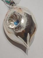 oude ovale deukbal / kerstbal / zilver met blauw accent, Ophalen, Gebruikt