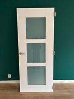 Stompe houten binnendeur met mat glas - 88x210,5cm, Ophalen, Binnendeur, 200 tot 215 cm, Glas