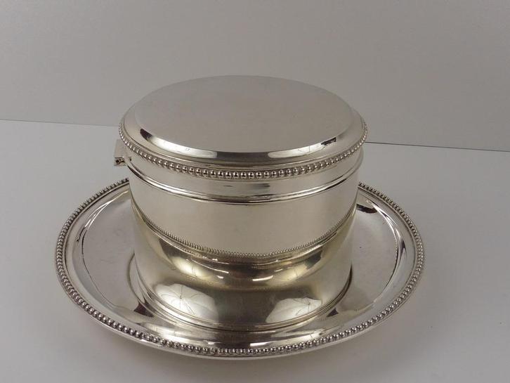 Zilveren koektrommel met schaal                          Z99, Antiek en Kunst, Antiek | Goud en Zilver, Zilver, Ophalen of Verzenden