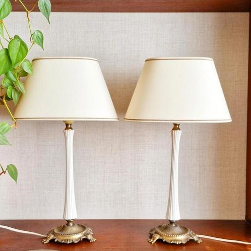 Setje tafellampen messing voet, Huis en Inrichting, Lampen | Tafellampen, Zo goed als nieuw, Minder dan 50 cm, Ophalen of Verzenden