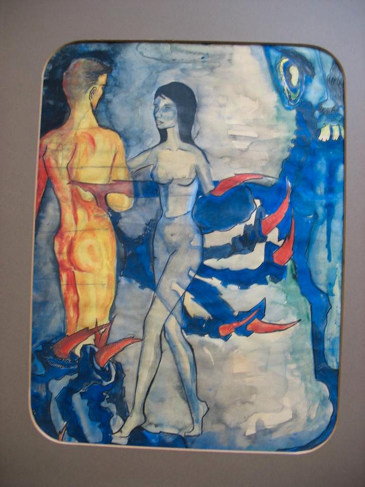 aquarel adam en eva, Antiek en Kunst, Kunst | Overige Kunst, Ophalen