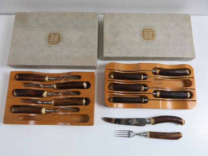 hert hoorn vork & messen bestek Sheffield, Antiek en Kunst, Antiek | Bestek, Ophalen of Verzenden