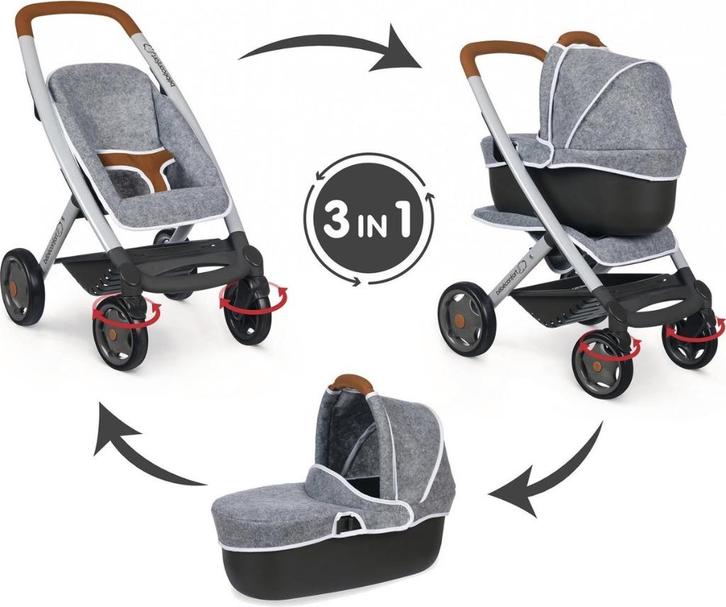 Poppenwagen Smoby Baby Confort 3in1 Wandelwagen Grijs, Kinderen en Baby's, Speelgoed | Poppen, Gebruikt, Overige typen, Ophalen