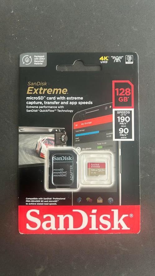 SanDisk Extreme 128gb nieuw in doos., Audio, Tv en Foto, Fotografie | Geheugenkaarten, Nieuw, 128 GB, Ophalen of Verzenden