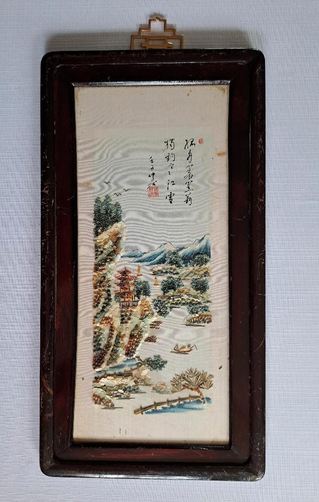 Oud gesign chinees schelpen schilderij houten frame jaren 30, Antiek en Kunst, Kunst | Schilderijen | Klassiek, Verzenden