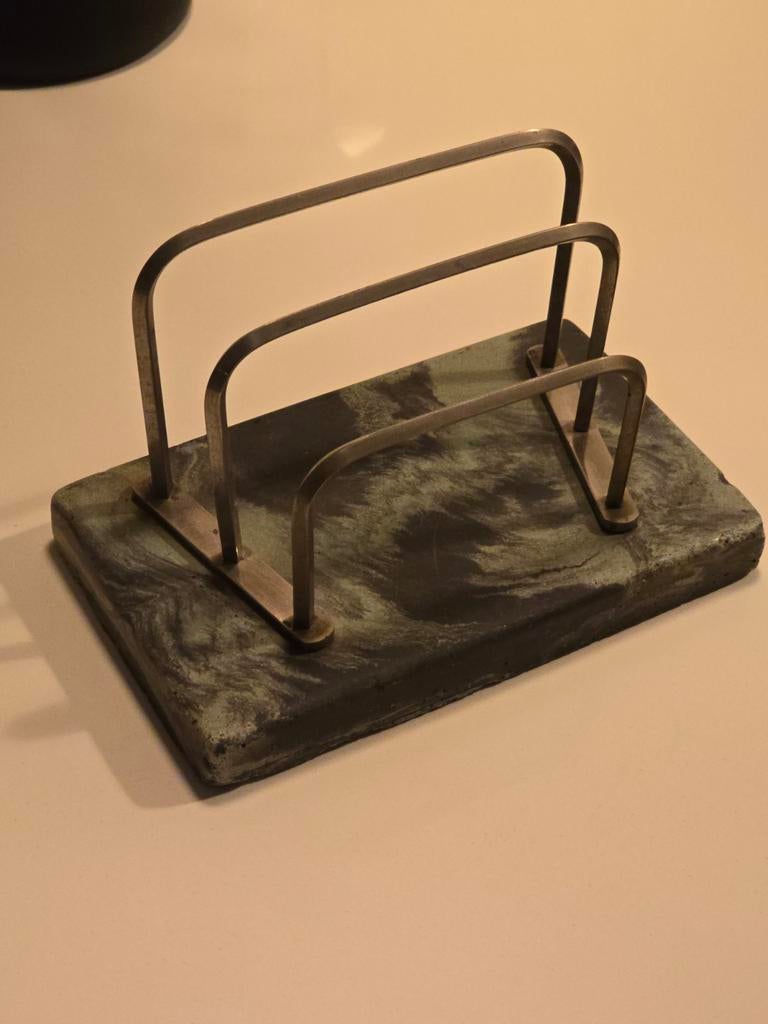 Antiek Art Deco groen/ grijs marmeren met chrome brievenrek, Ophalen of Verzenden