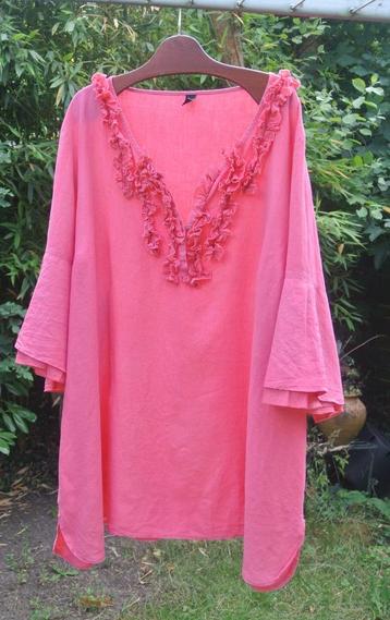 Tuniek linnen 100% flamingo/roze Yoek roezel longtuniek XXL beschikbaar voor biedingen