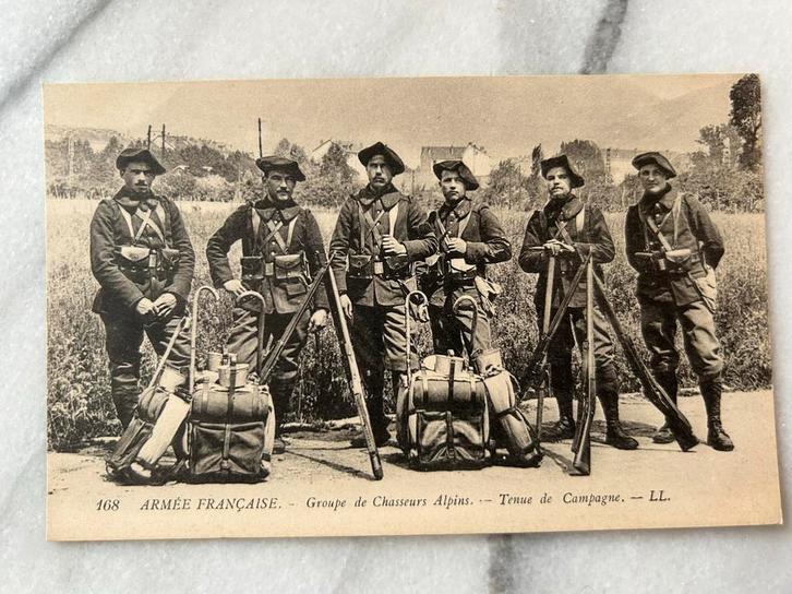 Wo1: ak bergtroepen Frans leger Alpins uniform uitrusting, Verzamelen, Militaria | Algemeen, Landmacht, Foto of Poster, Nederland