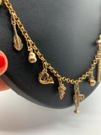 X327 Prachtige zilveren UNID ketting met bedels goudkleurig, Ophalen of Verzenden, Zilver, Ketting