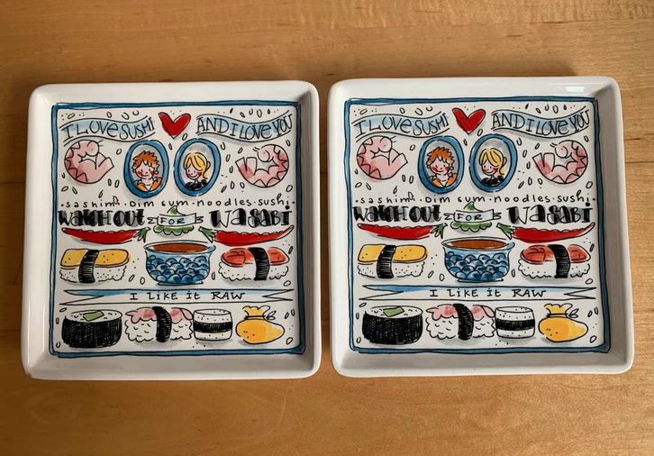 BLOND: 2x Sushi bord vierkant / Asia, Huis en Inrichting, Keuken | Servies, Gebruikt, Bord(en), Blond Amsterdam, Aardewerk, Ophalen of Verzenden