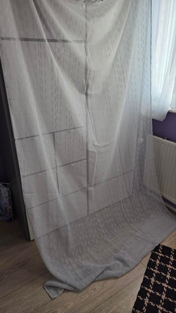 2x Grijze vitrage met motief, Ophalen, Gebruikt, Grijs