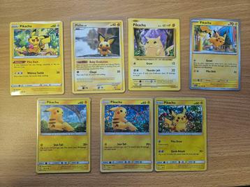 Set van 7 pikachu pokemonkaarten beschikbaar voor biedingen