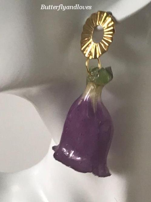 Unieke oorbellen echte Digitalis Vingerhoedskruid Resin Art, Sieraden, Tassen en Uiterlijk, Oorbellen, Nieuw, Hangers, Overige materialen