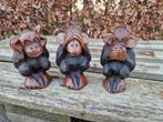 3 houten horen zien en zwijgen apen beelden, Antiek en Kunst, Kunst | Beelden en Houtsnijwerken, Ophalen of Verzenden