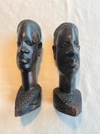 2x Vintage Afrikaans hoofd ebbenhout handwerk Nigeria, Antiek en Kunst, Ophalen of Verzenden