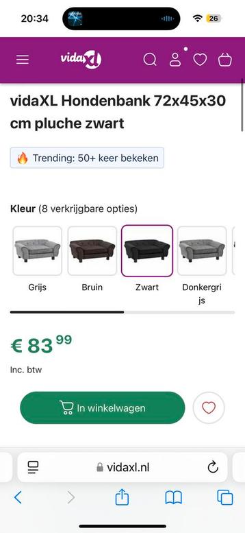 Hondenbank 72x45x30 cm pluche zwart beschikbaar voor biedingen